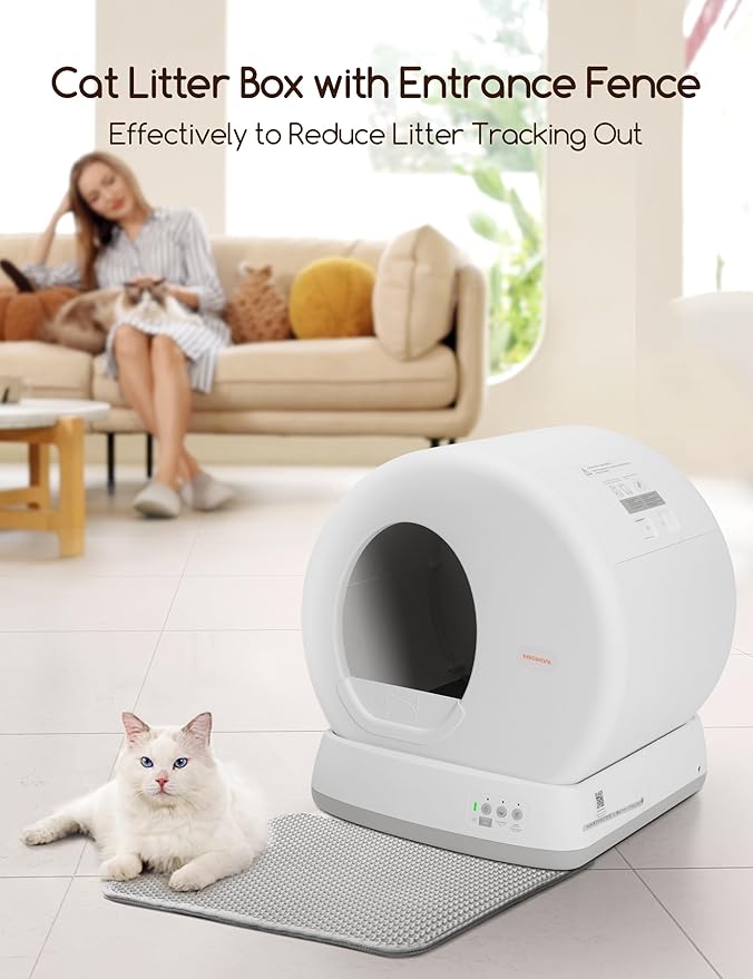 MeoWant Self-Cleaning Cat Litter Box, Integrated Safety Protection Automatic Cat Litter Box for Multi Cats, Extra Large/Odor Removal/APP Control Smart Cat Litter Box with Mat & Liner-Mewly Pet