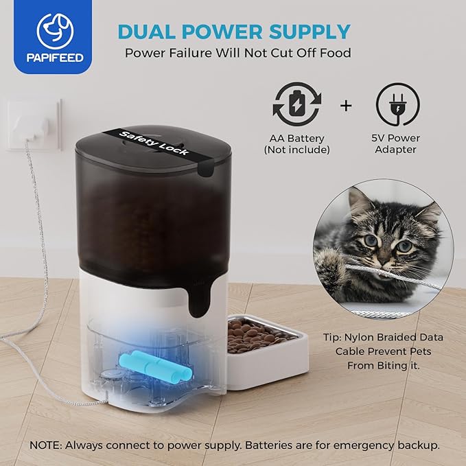 PAPIFEED 5G WiFi Automatic Cat Feeders: Smart Automatic Cat Food Dispenser with Slow Feeding Mode, Detachable for Easy Cleaning, Pet Feeder with Alexa, 1-30 Meals Per Day for Multiple Pets (6L/25 Cup)-Mewly Pet