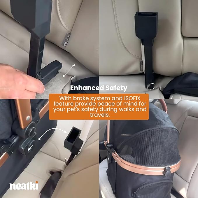 3 in 1 Pet Stroller - Stroller for Small to Medium Dogs and Cats up to 55 lbs, with Detachable Carrier/Car Seat, Foldable and Lightweight, Detachable Cushion + Cup Holder (Black/Gold)-Mewly Pet