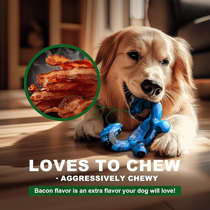 Dog Chew Toy for Aggressive Chewers – Tough Nylon Bone with Bacon Flavor for Pitbulls & Large Dogs, Indoor Play for Teeth Cleaning & Anxiety Relief-Mewly Pet