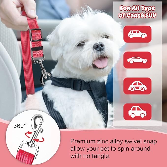 BWOGUE 2 Packs Dog Cat Safety Seat Belt Strap Car Headrest Restraint Adjustable Nylon Fabric Dog Restraints Vehicle Seatbelts Harness-Mewly Pet