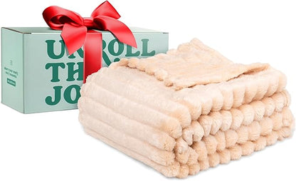 GO Premium Plush Soft Throw Blanket for Couch - Beige Fleece Blanket for Living Room, Bedroom, Home Decor - Small Couch Blanket for Men, Women (50x60 Inches)