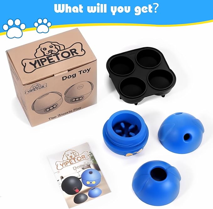 Yipetor Interactive Treat Dispensing Dog Toy, Large 3IN1 Dog Enrichment Toy, Tough Rubber Chew Ball Dog Treat Frozen Puzzle Toys for Large Medium Breeds - Keep Them Busy/Anxiety Relief/Feeding Slow-Mewly Pet