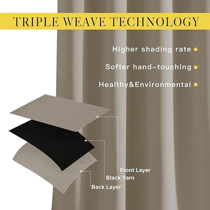 NICETOWN Blackout Taupe Curtains & Drapes 90 inches Long for Bedroom - Noise Reducing Thermal Insulated Grommet Room Darkening Window Treatments for Sliding Glass Door (2 Panels, 66 x 90 Inch)