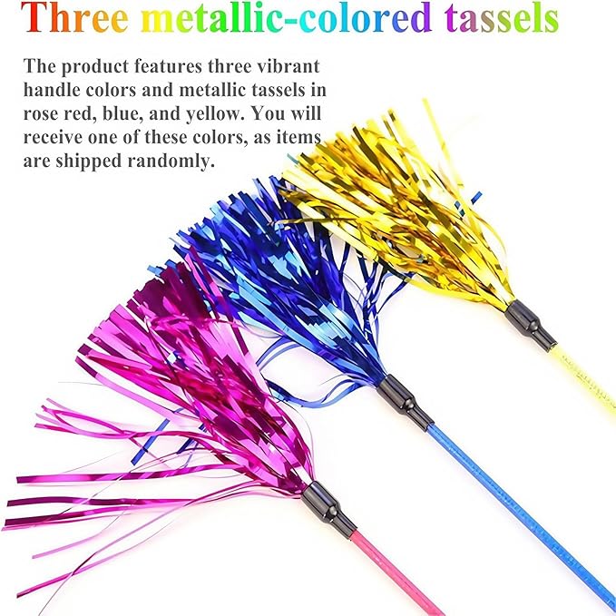 ADUCK Interactive Cat Teaser Wand Toy with Tassels - Durable Cat Chaser for Indoor Kitten Exercise, Boredom Relief & Training Play - Assorted Color, 1 Pack-Mewly Pet