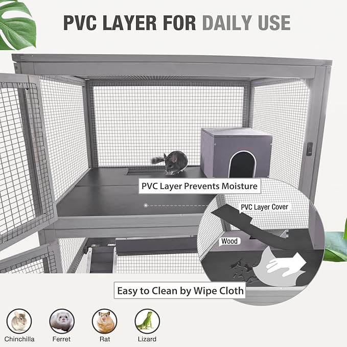 Ferret Cage Rat Cage Indoor Outdoor, Large Guinea Pig Cages with 4 Levels, Wooden Chinchilla Cage with Wheels for Hamster, Chameleon, Gerbils and Other Small Animals Anti-Chewing-Mewly Pet