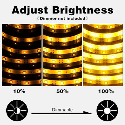 iNextStation 12V LED Light Strip IP65 Waterproof Yellow LED Strip Lights 16.4ft/5m Cuttable 300 SMD 2835 LED Tape Flexible Led Lights for Bedroom Outdoor Indoor Decor (Power Adapter not Included)