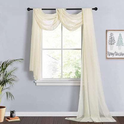 RYB HOME Canopy Bed Curtains - Long Sheer Window Scarf, Valances Curtains for Wedding Arch French Door Patio Frame Party Event Backdrops, 60 x 216 inch Long per Panel, 2 Pieces, Beige