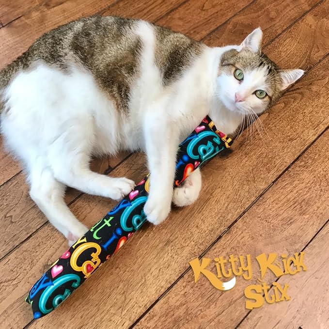 Kitty Kick Stix 15" Original Catnip Kicker Toy (Set of 2), Handmade in USA by Cat Lovers, Interactive Natural Cat & Kitten Toy, Packed with 100% Potent Catnip for All Breeds (Happy Cats)-Mewly Pet