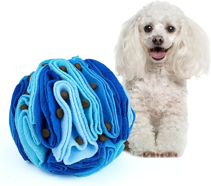 Pet Snuffle Ball, Puzzle Sniffing Interactive Dog Ball for Blind Dogs Training Stress Relief Dog Enrichment Toys Treat Machine Washable (Ocean Blue, 10cm)-Mewly Pet