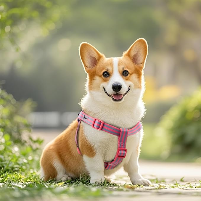 Stripe Step in Dog Harness for Small Dogs, Freedom Nylon Dog Halter Vests, Lightweight and Escape Proof Puppy Harness, Quick Fits for Small Medium and Large Dogs, Pink S-Mewly Pet