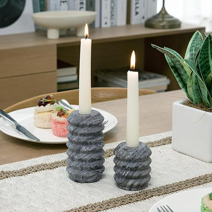 WORHE Candle Holders Italy True Natural Travertine Stone 0.4" Thick Set of 2 Marble Candlestick Holder for Christmas Wedding Dinning Party Candle Stand for 3/4 inch Candles Color Black (ZT001)