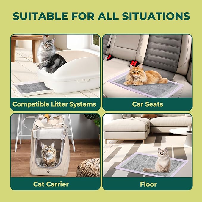 Cat Pads Refills for Tidy Cats Breeze Litter System - Super Absorbent 6-Layer Pads for Odor Control, Activated Carbon - 16.9" x 11.4" - Pack of 40 Litter Box Replacement Pads-Mewly Pet