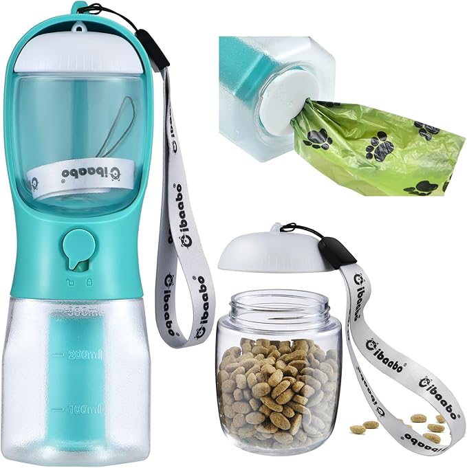 Dog Water Bottle with Food Container & Poop Bag Holder, Travel Water Bowl, Portable Pet Dispenser, Dog Stuff Accessories Items, Puppy Essentials Necessities for Yorkie Chihuahua Walking Hiking-Mewly Pet