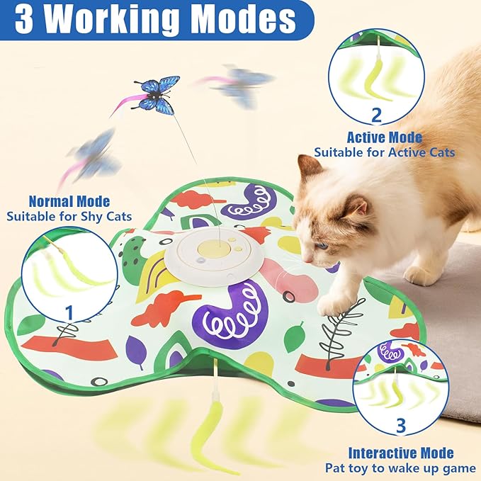 Interactive Cat Toy, Automatic Kitten Toys for Indoor Cats, Hide and Seek Cat Toy Kitten Wand Toy Cat Exercise Toys with Motion Activated, Moving Feather, Chirping-Mewly Pet
