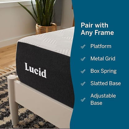 Lucid 10 Inch Memory Foam Mattress - Firm Feel - Infused with Refreshing Bamboo Charcoal and Cooling Gel - Bed in a Box - Temperature Regulating - Pressure Relief - Breathable - Twin Size