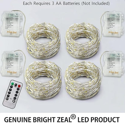 Bright Zeal 66 Ft 200 LED 8 Mode Blue Christmas Fairy Lights Battery Operated with Timer and Remote - 8 Modes Christmas String Lights Outdoor Waterproof Twinkle Xmas Lights Silver Wire String Lights