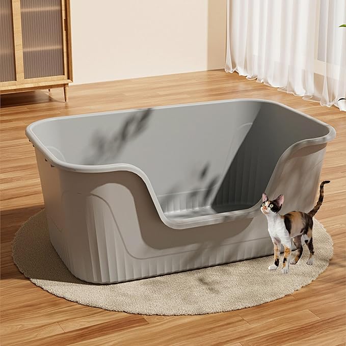 Vealind Extra Large Cat Litter Box 31''×21''×16'', Jumbo Litter Box for Big Cats or Multiple Cats, High Sided Litter Pan, Leak-Proof & Anti-Splashing, Easy Clean & Durable (Grey)-Mewly Pet