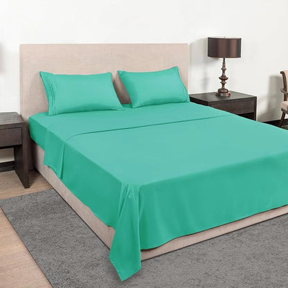 Mejoroom King Size Bed Sheet Set - Hotel Luxury 1800 Bedding Sheets & Pillowcases - 16" Deep Pocket Fitted Sheet, Soft, Breathable, Wrinkle & Fade Resistant - 4 Piece(King, Mint)