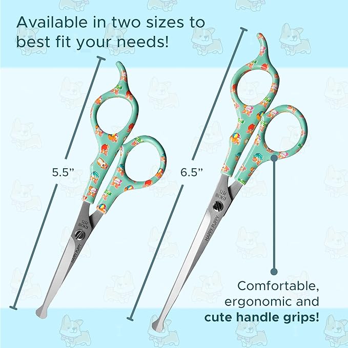 Kenchii Happy Puppy Ball Tip Shears for Dogs | Pet Grooming Essentials | Stainless Steel Trimming Scissors With Safety Blunt Tip | Dog Grooming Tools | 5.5 In-Mewly Pet
