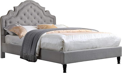 HomeLife Premiere Classics 51" Tall Platform Bed with Cloth Headboard and Slats - Full (Light Grey Silver)