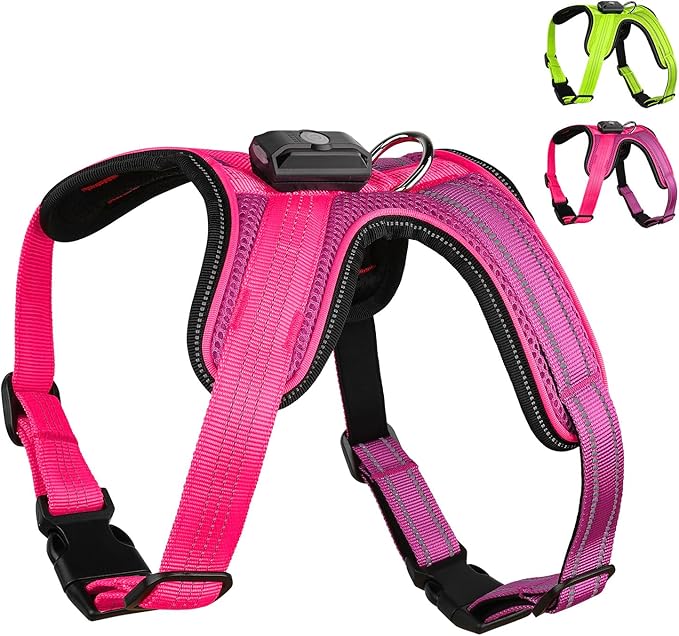 Light Up Dog Harness, Rechargeable LED Dog Harness with Battery Level Indicator, Adjustable Reflective Safety Vest for Night Walking, Soft Mesh Lighted Harness for Medium Large Dogs(5-90lbs)-Mewly Pet