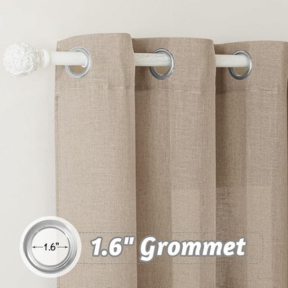 RYB HOME Vertical Linen Blended Curtains for Kitchen Kids Room Playroom, Elegant Light Filtering Semi Sheer for Machine Washable Durable Breathable Privacy Home Decor, Khaki, W 60 x L 90, 1 Pc