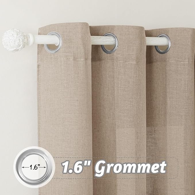 RYB HOME Extra Wide Linen Curtains 60 inches - Farmhouse Style Elegant Semi Sheer Panels for Dining Room Bathroom Playroom Natural Privacy Protection, Khaki, W 60 x L 84, 1 Pc