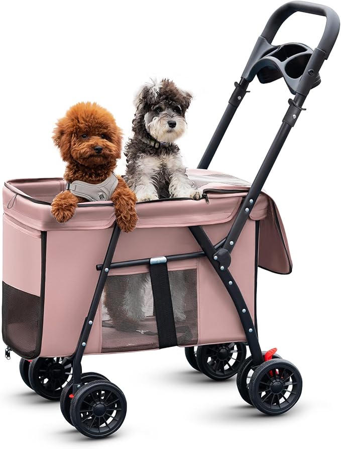 Pet Stroller Cat Dog Stroller Travel Folding Pet Carriers（Pink）-Mewly Pet