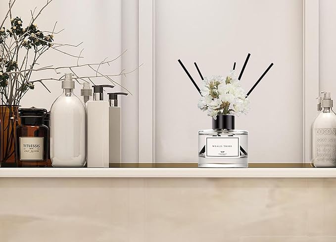 WEALD TRIBE Flower Reed Diffuser Set of 3 for Bathroom Accessories Shelf Decor & Air Fresheners, Stick Defusers | Velvet Vanilla, Hotel White Tea, Tahitian Crown Flower Scent(1.7oz/Pack) Office Gift