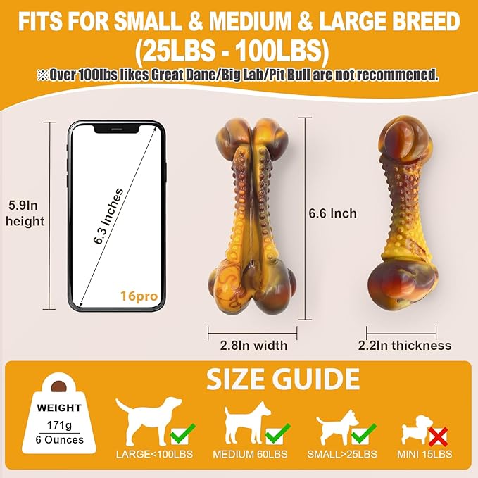 Dog Toys for Aggressive Chewers, Indestructible Dog Chew Toys for Large Medium Small Breed, Tough Nylon Interactive Durable Chew Toy Bone for Puppy Teething Toy Bacon Flavor, Best Gift&Keep Them Busy-Mewly Pet