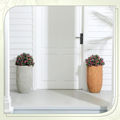 Yunlly Set of 2 Artificial Boxwood Topiary Ball Tree Fake Bushes Shrubs Outdoor Faux Plant with Ground Spike Flowers UV Resistance Greenery for Front Porch Garden Patio Indoor(Pink,18x10inch)
