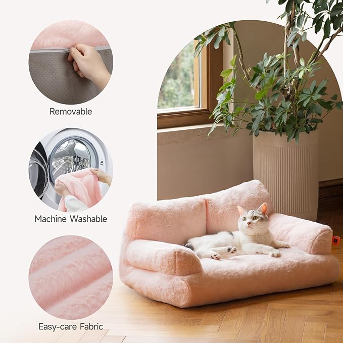 MEWOOFUN Cat Bed for Indoor Cats, Washable Dog Beds for Small Dogs & Cats with Removable Cover, Fluffy Cat Couch with Non-Slip Bottom (Pink, 26.0" L X 19.0" W X 13.0" Th)-Mewly Pet