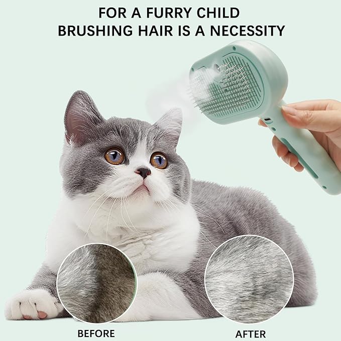 Pet Steam Brush for Cat & Dog – 4-in-1 De-Shedding, Steam Spray, and Self-Cleaning Grooming Tool – Ideal for Long and Short-Haired Pets– Includes 2 Bottles of 120 mL Waterless Shampoo(Green)-Mewly Pet
