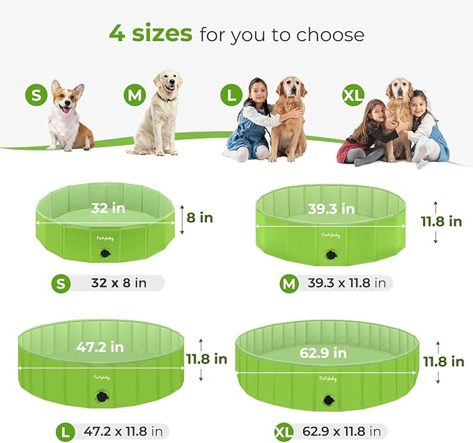 Furrybaby Dog Pool, Foldable Dog Pools for Large Dogs Portable Kiddie Pool Pet Doggie Wading Swimming (Green 63'') Indoor and Outdoor-Mewly Pet