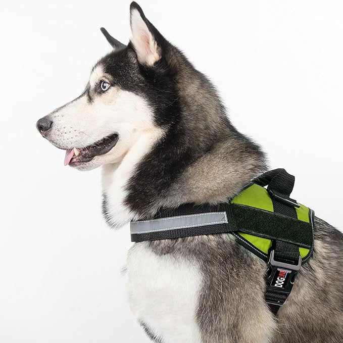 Dogline Dog Harness, Reflective No-Pull Adjustable Vest with Handle, Breathable No-Choke Harness for Small, Medium or Large Dogs Room for Patches Girth 15 to 18 in Lime Green-Mewly Pet