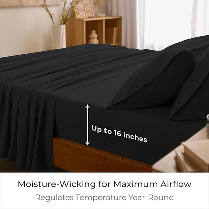 Mellanni California King Sheets Set - 4 PC Iconic Collection Bedding - Hotel Luxury, Extra Soft, Cooling Bed Sheets - Wrinkle, Fade, Stain Resistant (Cal King, Black)