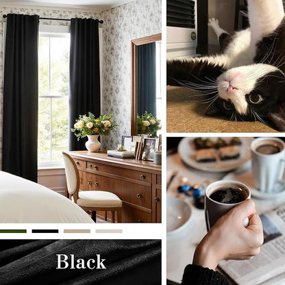 Lazzzy Velvet Blackout Curtains Thermal Insulated Room Window Drapes Super Soft Luxury Curtains for Living Room Bedroom Rod Pocket 2 Panels, Black, 62" W x 84" L