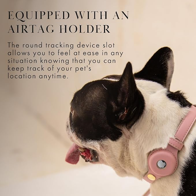 Cupertino Dog Collars, Harnesses & Leashes Made from Vegan Leather with Dog Tracker Device Holder Adjustable Dog Collar (Medium, Pink)-Mewly Pet