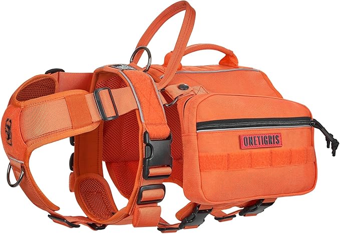 Onetigris Dyno Outdoor Harness for Dogs with Pockets, Front Range Pack, Saddle Bag Dog Hiking Vest with Handles-Mewly Pet