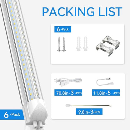 CNSUNWAY 2FT LED Shop Light, 20W 3000K Warm White, T8 LED Tube Light, Ceiling and Utility Shop Lights, Linkable Under Counter Lights for Kitchen, Garage, Workbench, Basement, ETL Listed (Pack of 6)