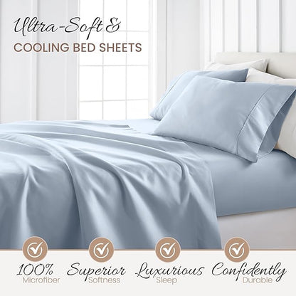 Linen Market Double-Brushed Microfiber Twin Sheet Set 3 Piece – Oeko-TEX Certified Ultra Soft & Wrinkle-Free - 16" Deep Pocket Sheets - Easy Care Twin Size - Light Blue