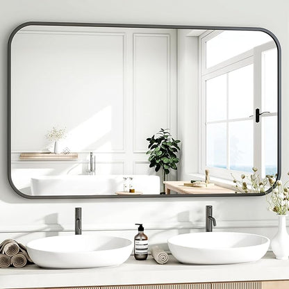 HARRITPURE Rectangular Bathroom Mirror 48''x30'' Black Bathroom Wall Mirror Aluminum Frame Wall-Mounted Mirrors for Entryway Bedroom Living Room