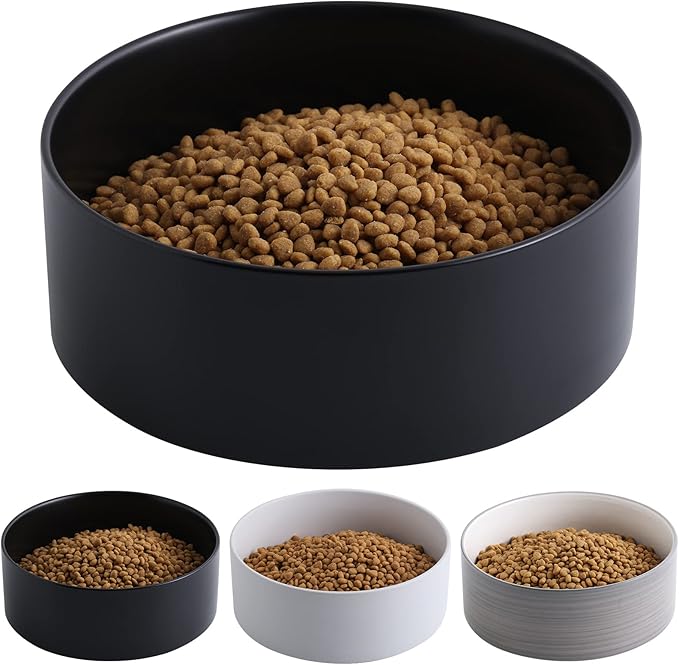 Black Dog Bowl Ceramic for Medium Large Breed, Heavy Weighted Dog Food Water Feeder Dish, Non - Slip Modern Cute Extra Big Porcelain 8 in Pet Bowl Maze-Mewly Pet
