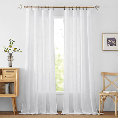 RYB HOME Semi Sheer Curtains 102 inches Long, White Light Filtering Half Privacy Window Curtains & Drapes for Bedroom Living Room, White, W 52 x L 102 inches, 2 Panels Set