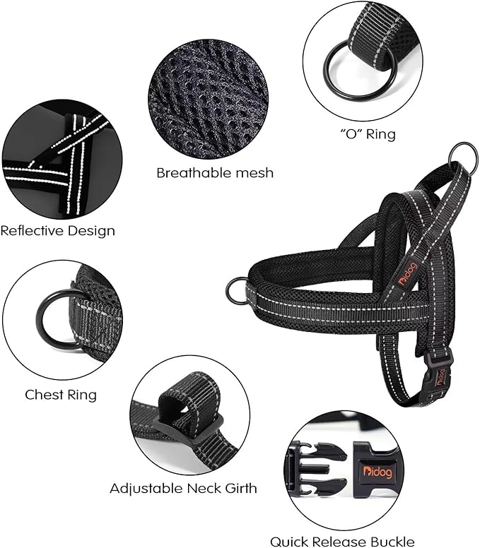 Didog No Pull Dog Harness with Soft Mesh Padded,Reflective & Quick Fit Light Weight Dog Strap Vest Harness,Easy for Walking Training (L:Chest 26-32", Mesh-Black)-Mewly Pet