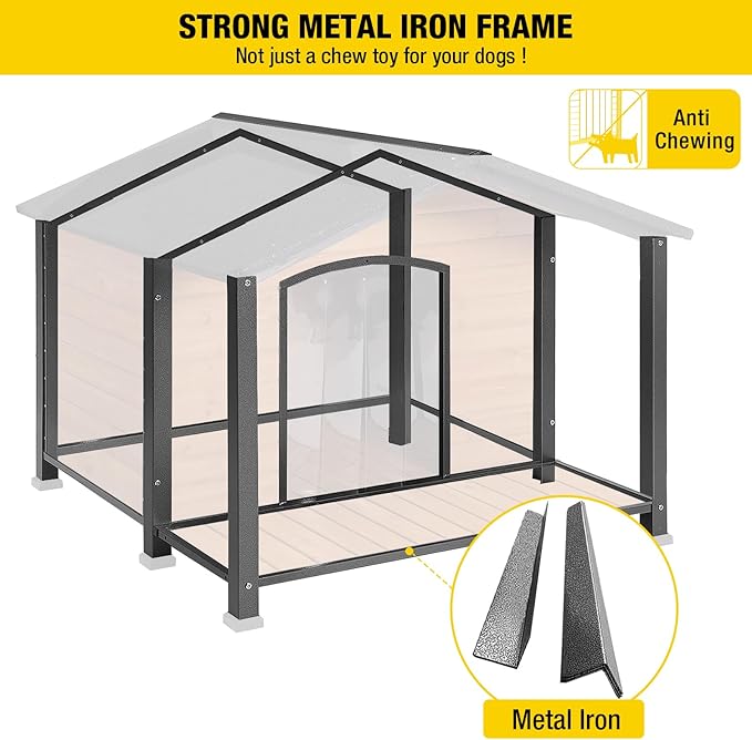 Aivituvin Outdoor Dog House with Chewproof Strong Metal Frame Outside Dog Kennel Weatherproof for Medium to Large Dogs, (41.5" L x 41.4" D x 34.1" H)-Mewly Pet