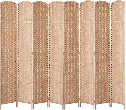 RHF 6 Ft. Tall Extra Wide-Diamond Weave Fiber Room Divider, 8 Panel Room Divider/Screen,Room Dividers and Folding Privacy Screens 8 Panel&Room Dividers and Folding Privacy Screens-Natural, 8 Panel
