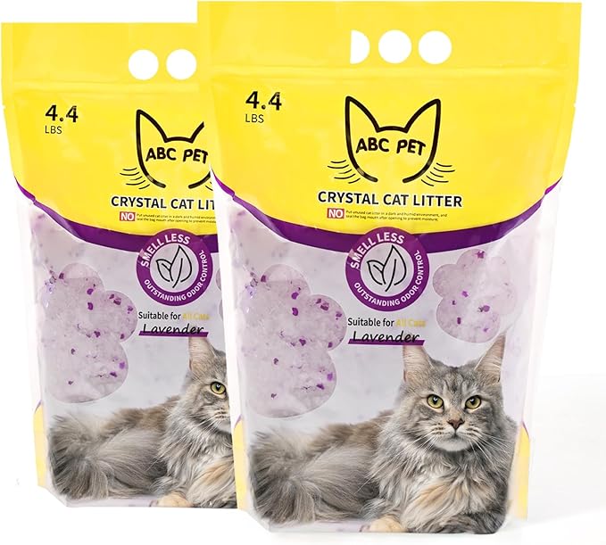 Cat Litter Crystals No Clumping Odor Control Kitty Litter Non-Clumping No scooping Low Dust, Low Tracking, Dehydrates Waste Lavender - 8.6 lbs (2 x 4.3 lb Packs)-Mewly Pet
