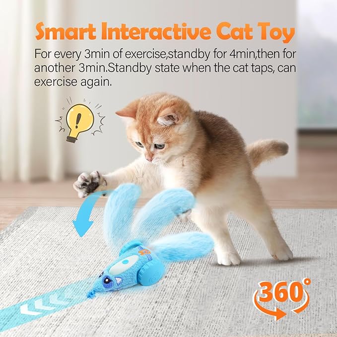 Migipaws Automatic Cat Toys, Plush Cat Mouse Toy, Interactive Toy for Indoor Cats, Smart Moving Kitten Toy, Rechargeable (Blue)-Mewly Pet